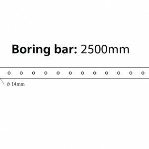 Technical drawing of a 2500mm boring bar with 14mm holes, 50mm diameter, and 120mm hole centres